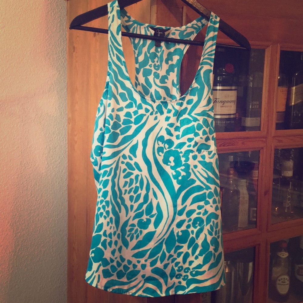 Teal and White Razor Back Sleeveless Top